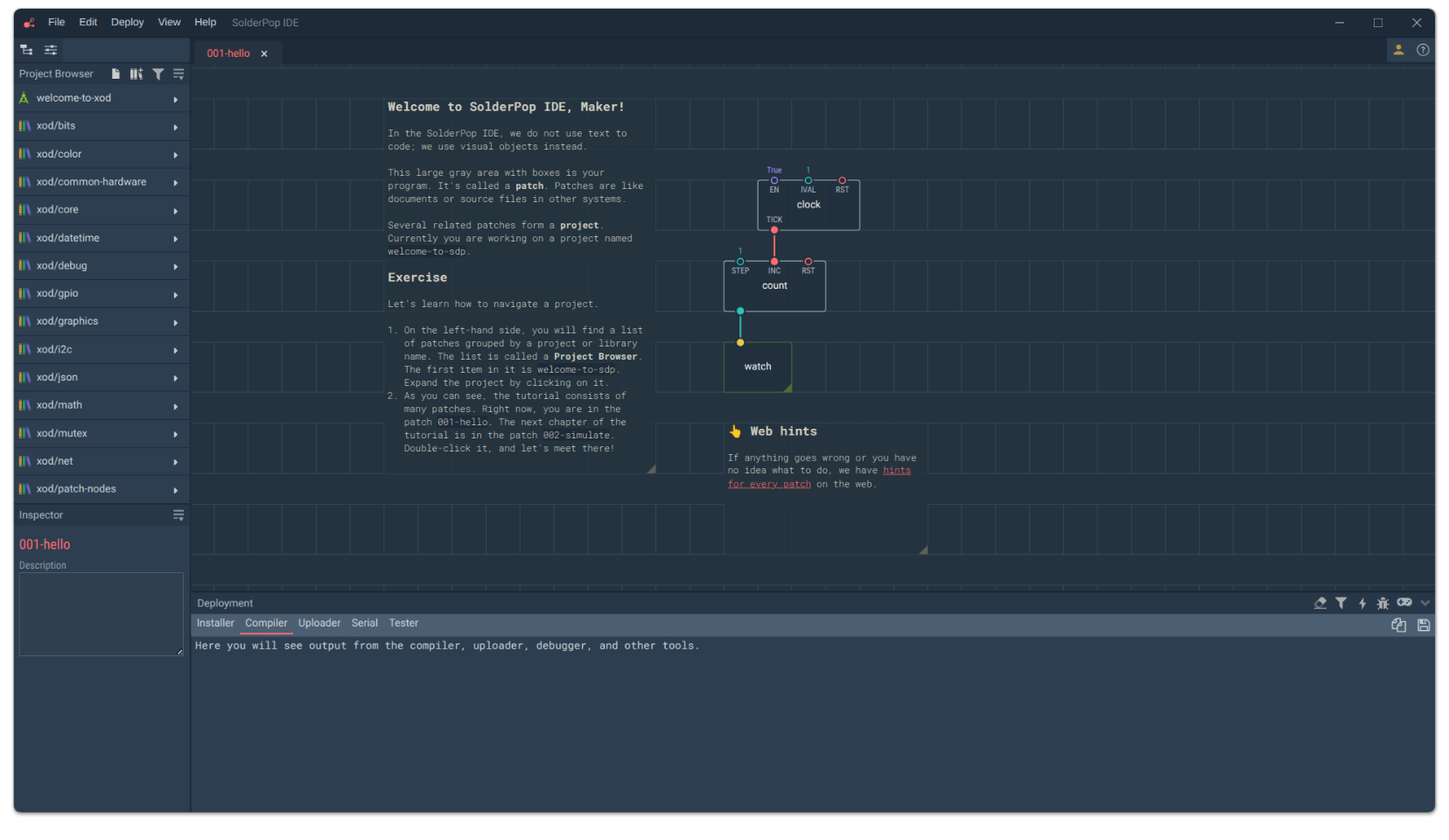 SolderPop IDE block-based programming screenshot